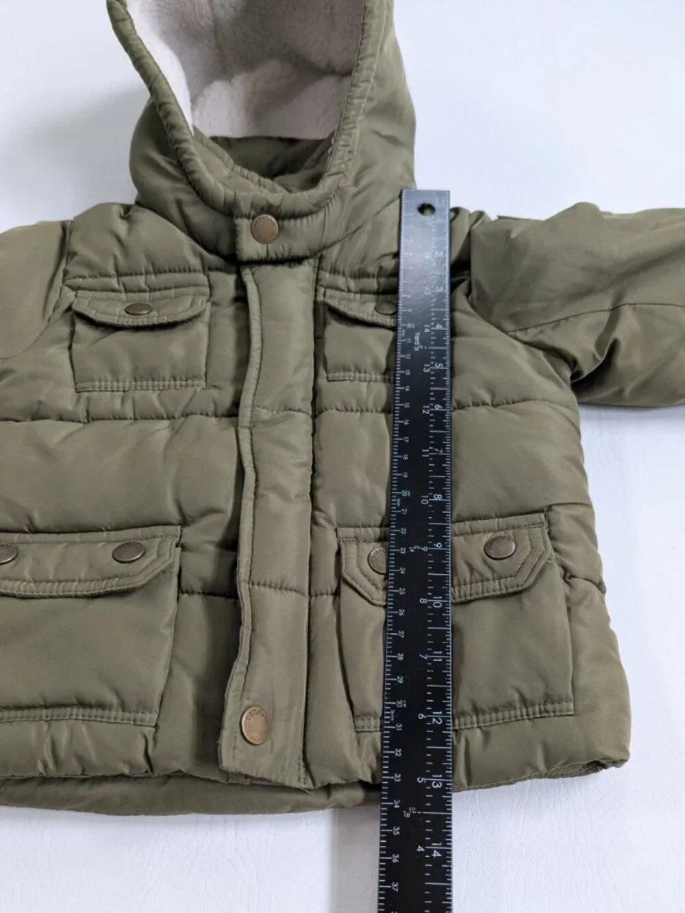 Baby Gap Boy's Cargo Puffer Coat 18-24M Sherpa Hood Khaki Parka
